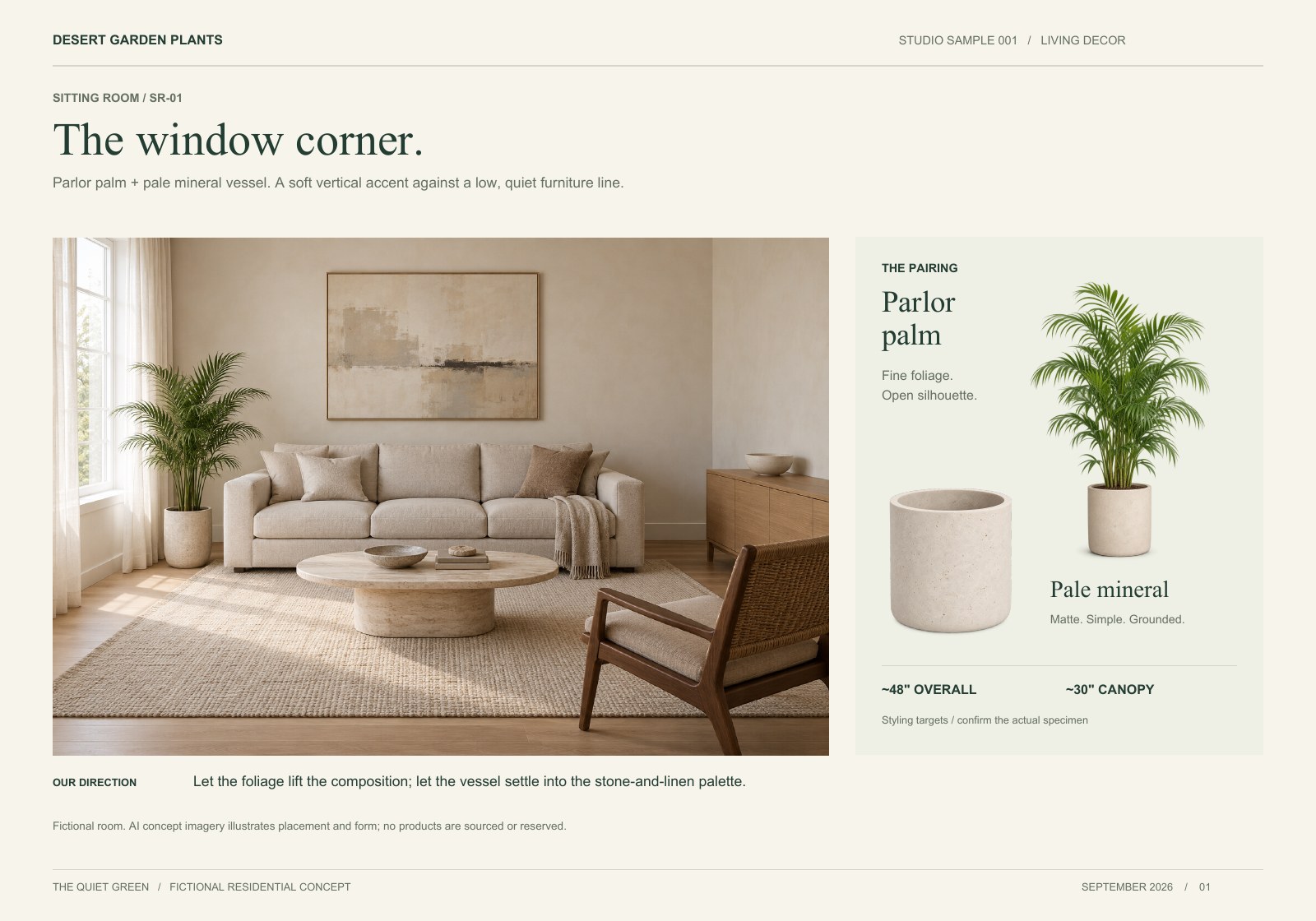 Sitting-room selection board with plant and vessel imagery